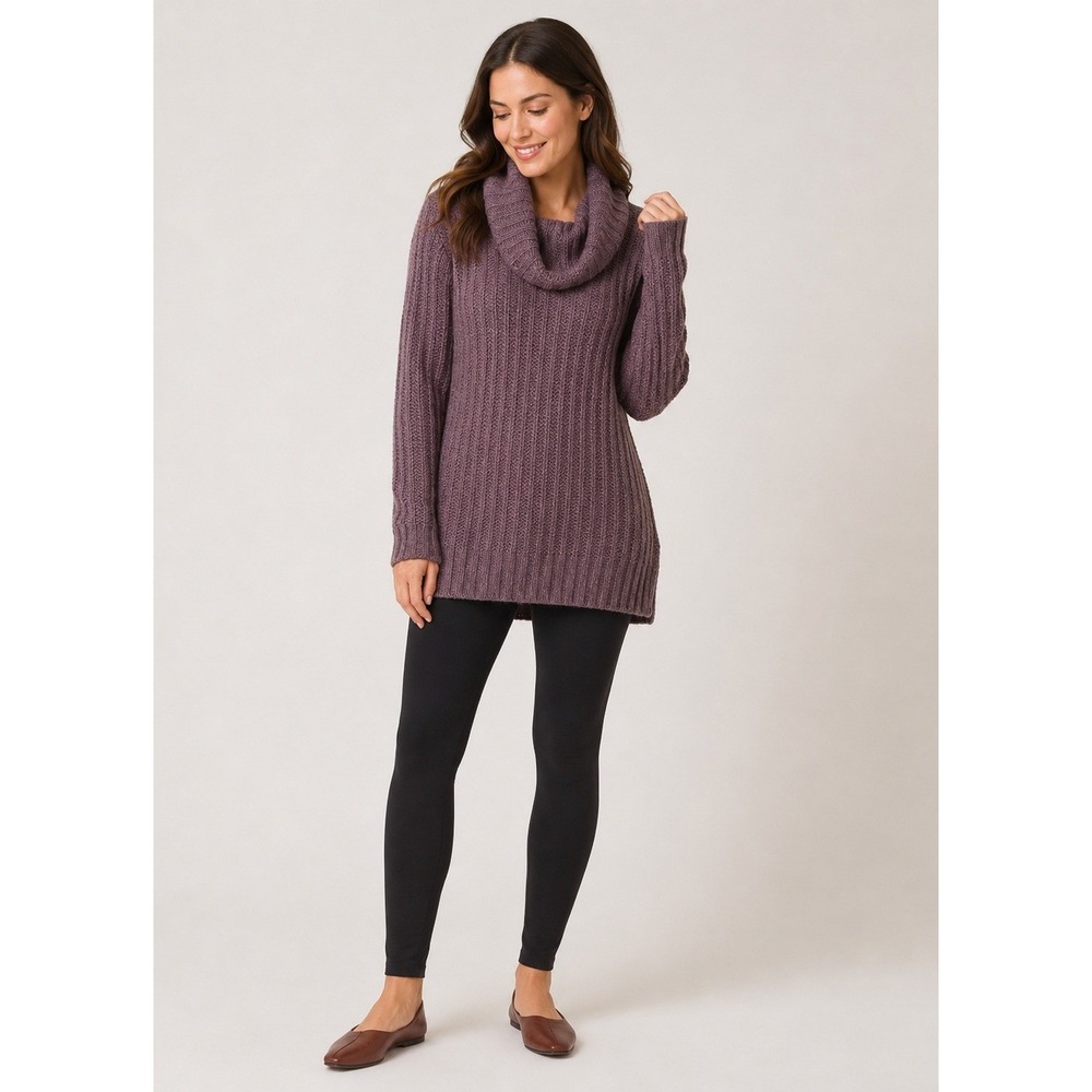 Ann Taylor Tunic Sweater Womens M Purple Cable Knit Cowl Neck‎ Pullover